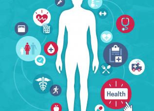 Human body with health icons