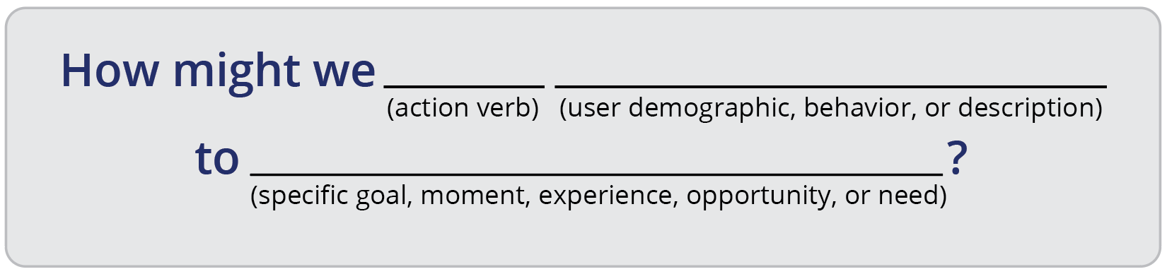 How might we [action verb] [user demographic, behavior, or description] to [specific goal, moment, experience, opportunity, or need]?